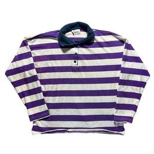 90s Purple Striped long Sleeve Polo S